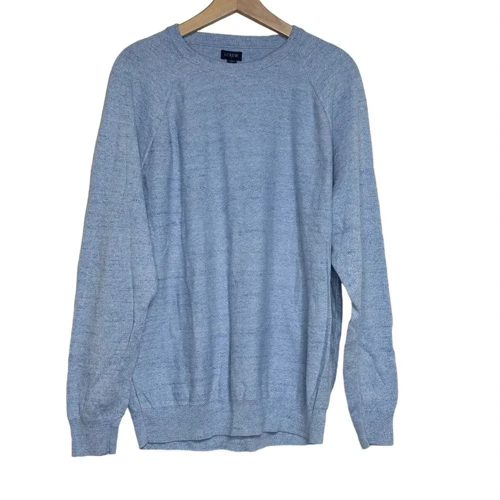 J.Crew Sweater XL‎ Blue Raglan Sleeve Crew Neck 100% Cotton Marled Pullover